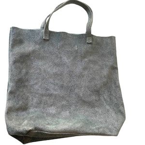 Monserrat De Lucca leather tote gray glitter shimmer reversible